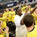 Michigan junior Tim Hardaway Jr. laughs as he high-fives members of the pep band after Michigan beat Florida to win the NCAA South Regional Championship and advancing to the Final Four at Cowboys Stadium on Sunday, March 31, 2013. Melanie Maxwell I AnnArbor.com